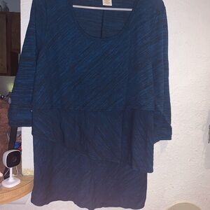 Faded Glory Navy Teal Scoop Neck Layered Blouse